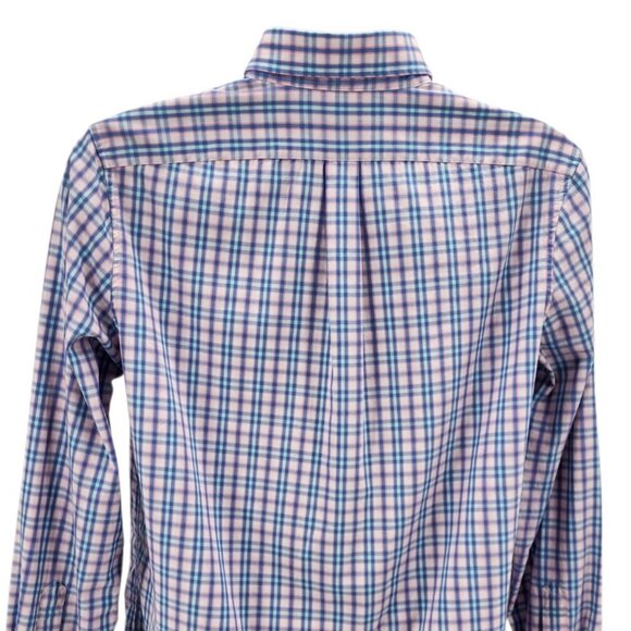 Vineyard Vines Mens Medium Whale Shirt Slim Fit Pink Aqua Blue Check Plaid Logo - Picture 5 of 9
